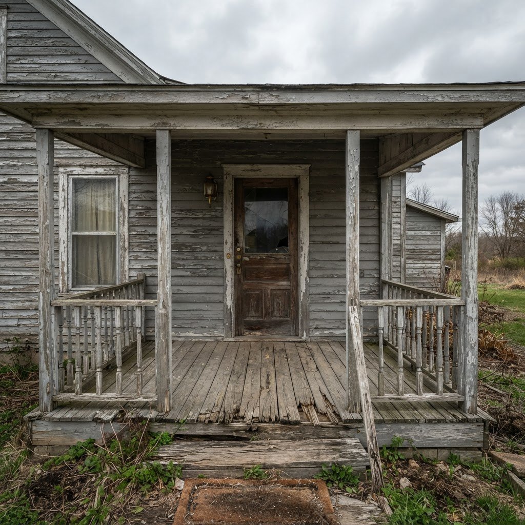 Weathered porch before restoration