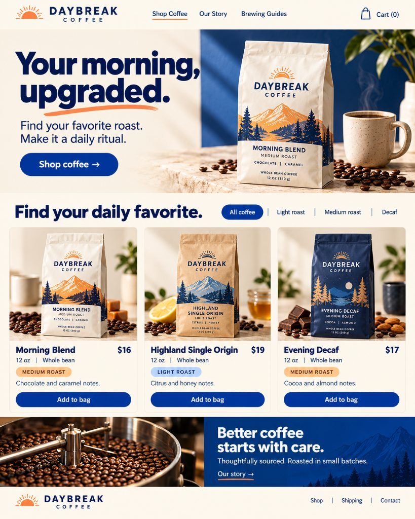 Daybreak Coffee redesigned concept