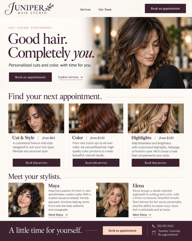 Juniper Hair Studio redesigned concept